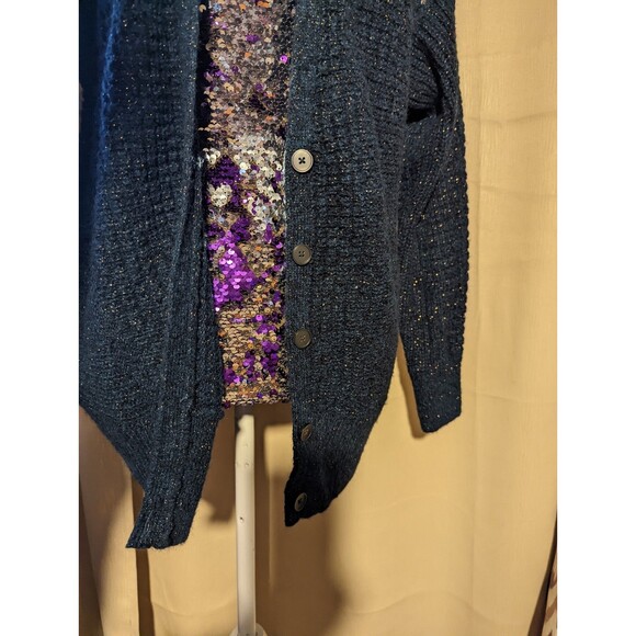 Lane Bryant 14/16 Navy Blue & Gold Cardigan Sweater with Studded Shoulder - Picture 4 of 7